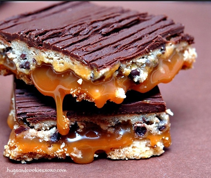 CHOCOLATE CHIP COOKIE DOUGH BILLIONAIRE BARS