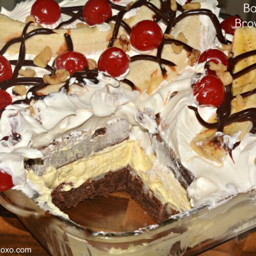 banana split brownie ice box cake