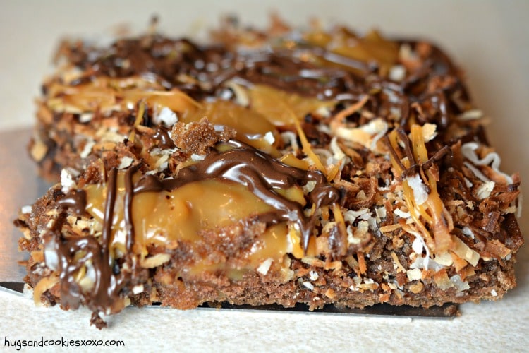 Samoa Cookie Sheet Cake - Hugs and Cookies XOXO