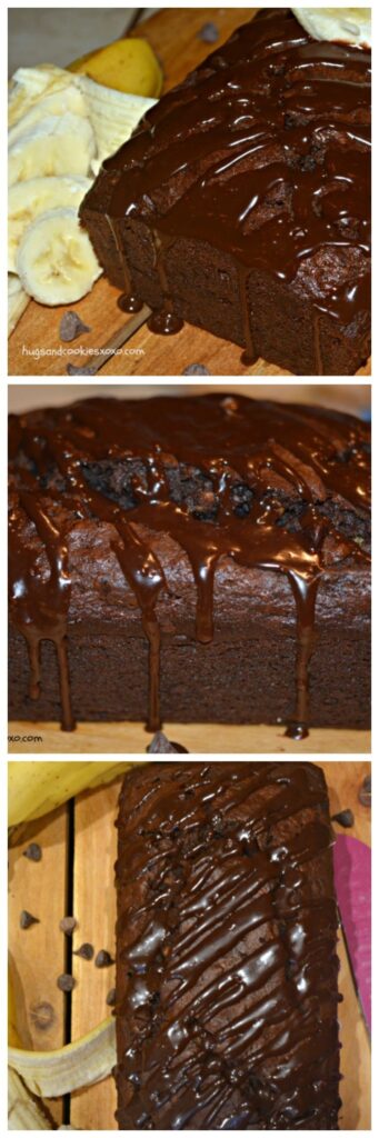 chocolate banana bread with ganache