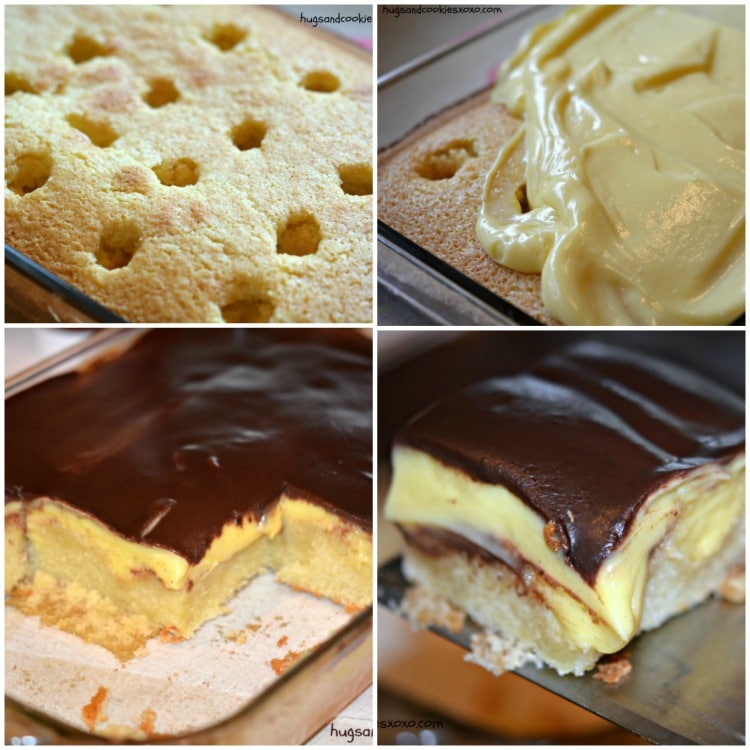 boston cream pie poke cake collage