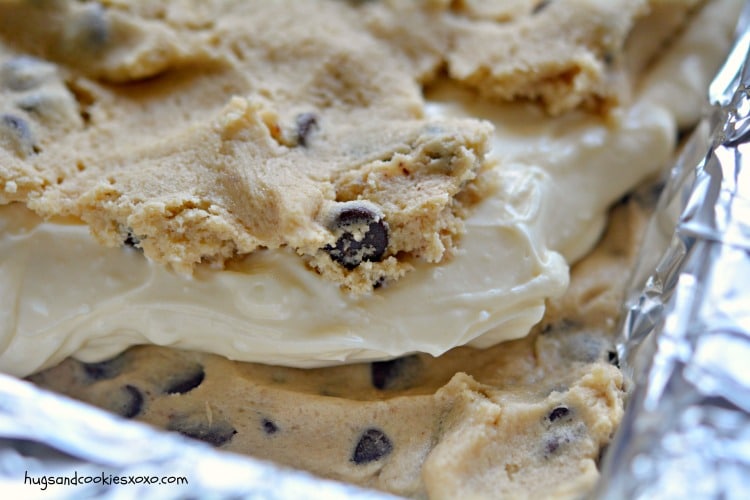 cheesecake stuffed cookie bars chocolate chip