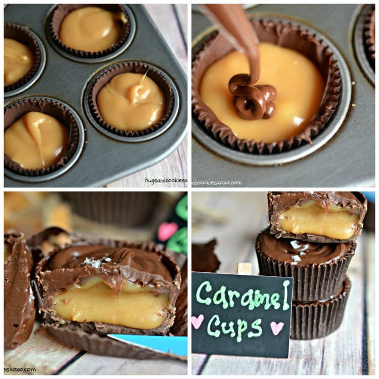 chocolate caramel cups collage