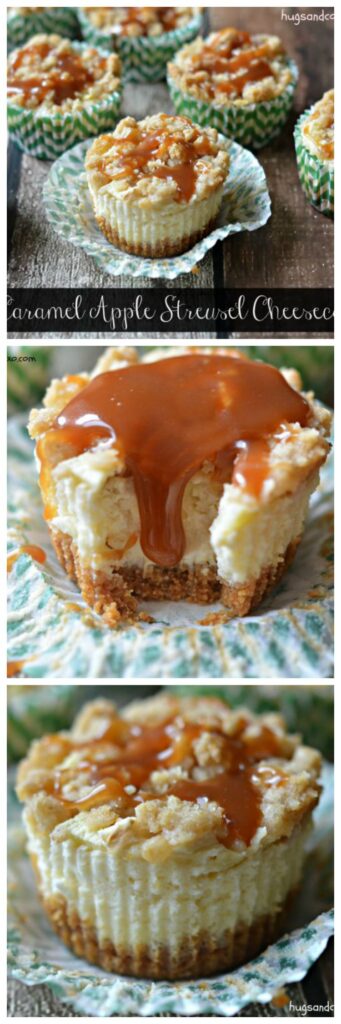 caramel apple streusel mini cheesecakes