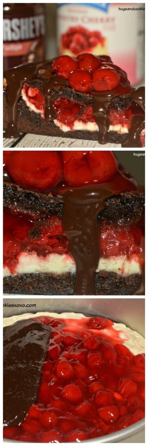 Chocolate Brownie Cherry Cheesecake - Hugs and Cookies XOXO