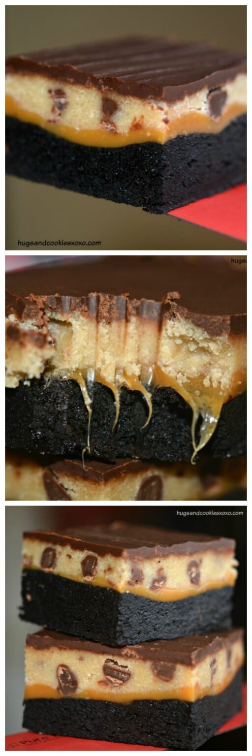 Cookie Dough Caramel Brownie Bars Hugs and Cookies XOXO