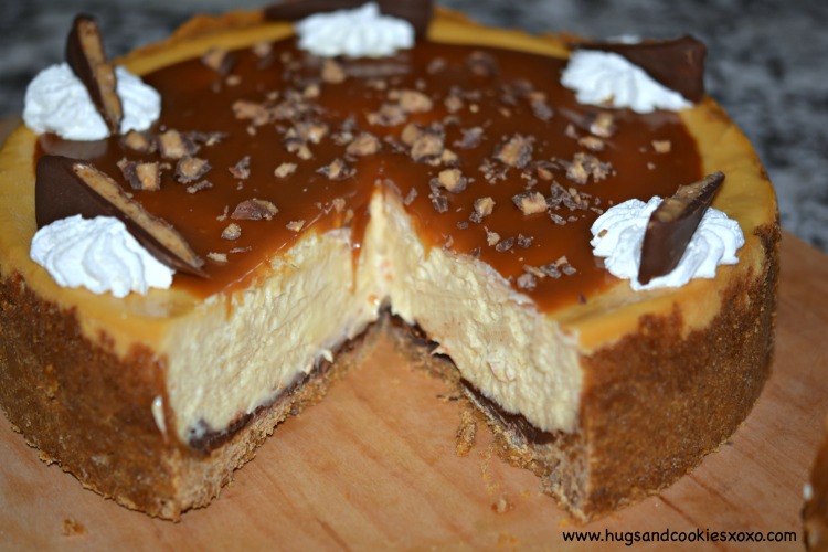 caramel toffee cheesecake sliced