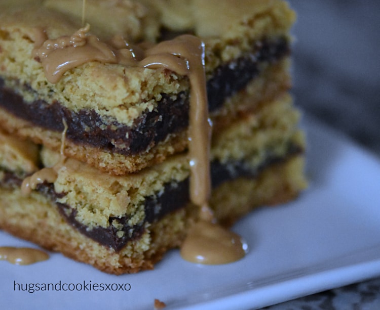 Fudge Filled Peanut Butter Cake Bars