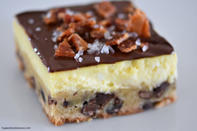 Bacon Sea Salt Cheesecake Bars With Chocolate Chip Cookie Crust