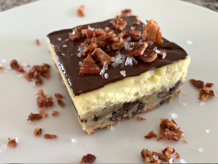 Bacon Sea Salt Cheesecake Bars With Chocolate Chip Cookie Crust