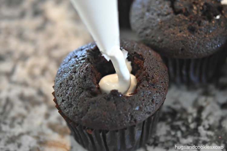 Cream Filled Double Chocolate Cupcakes