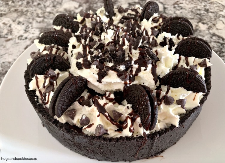 No Bake Chocolate Chip Oreo Ganache Cheesecake