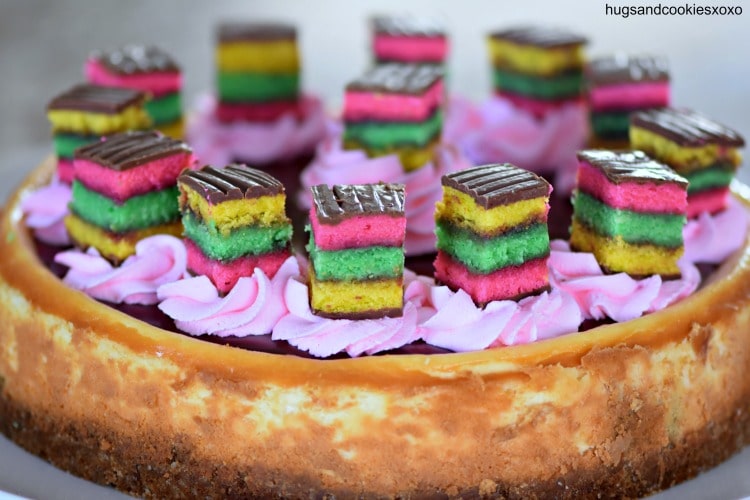 Rainbow Cookie Cheesecake