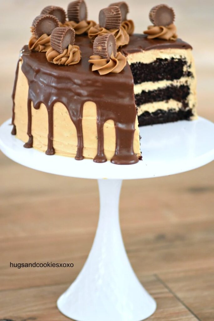 Chocolate Peanut Butter Drip Cake Hugs and Cookies XOXO