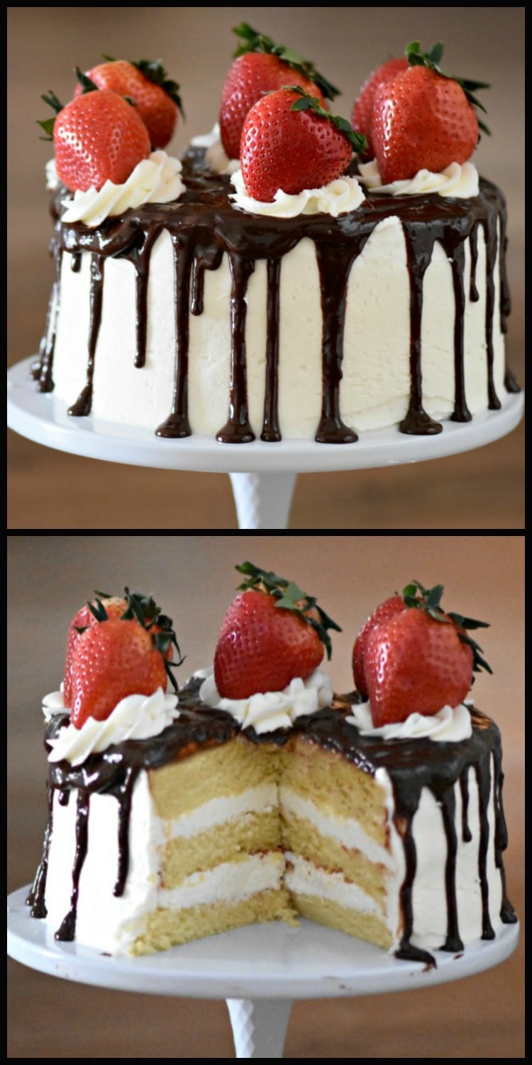 Strawberry Vanilla Drip Cake