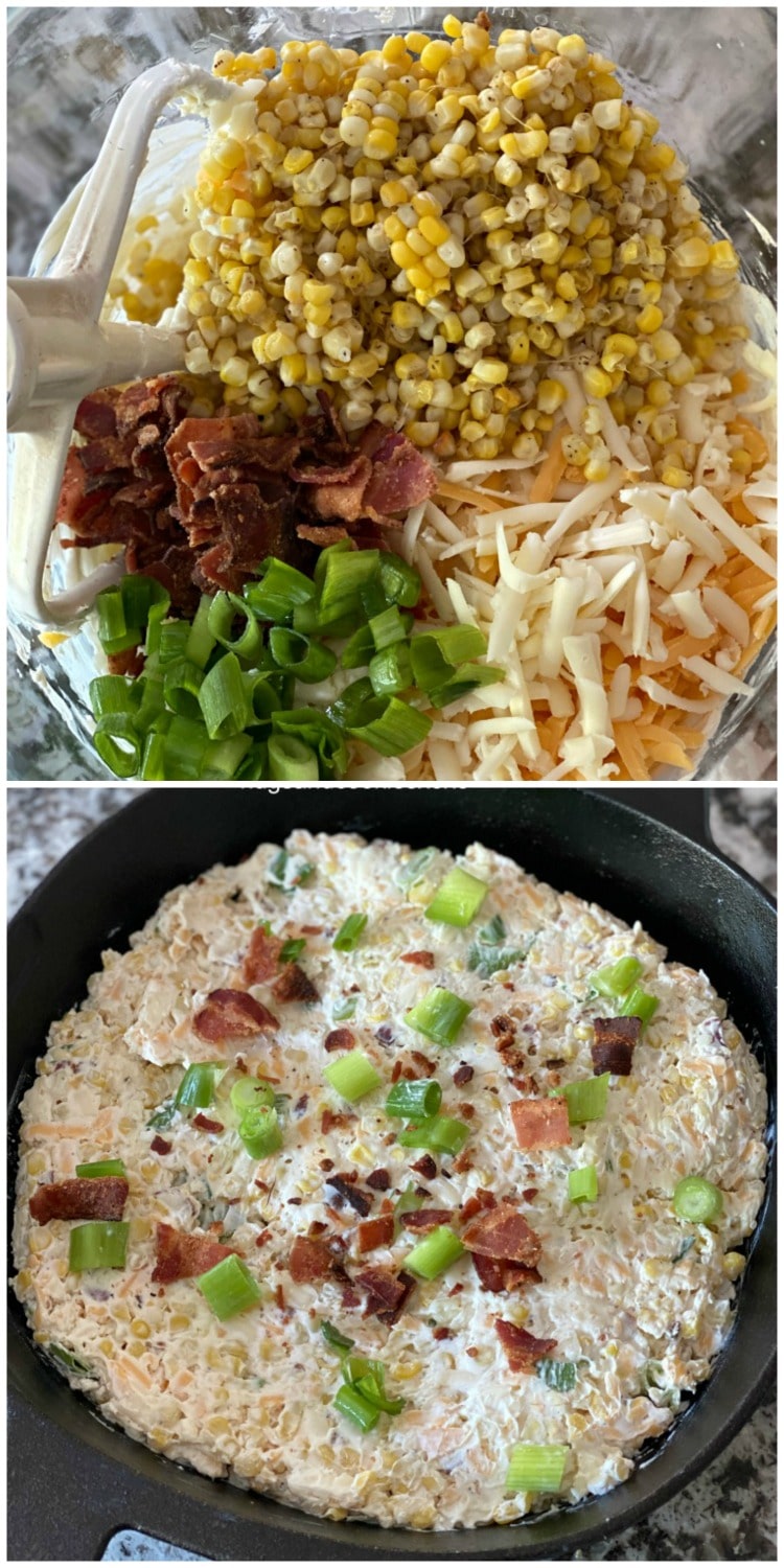 Bacon Corn Skillet Dip with scallions