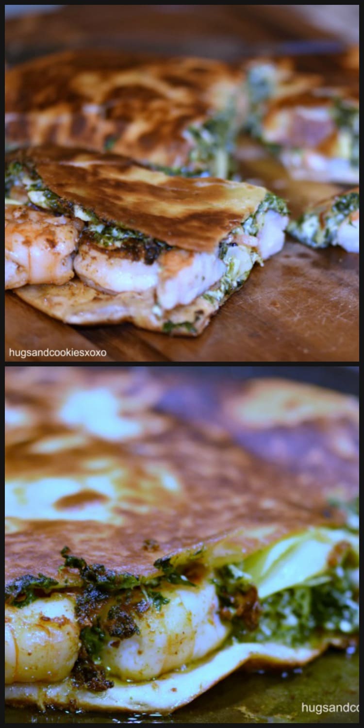 Spinach Artichoke Quesadillas with Chipotle Shrimp