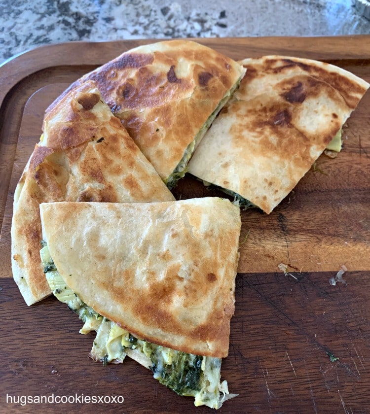 Spinach Artichoke Quesadillas with melted cheese