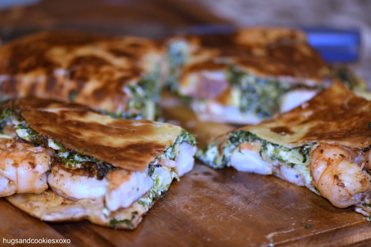 Spinach Artichoke Quesadillas with Chipotle Shrimp