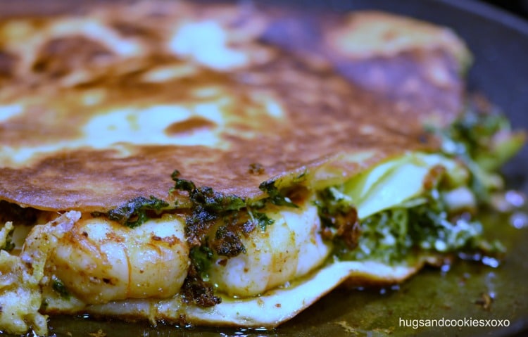 Spinach Artichoke Quesadillas with Chipotle Shrimp