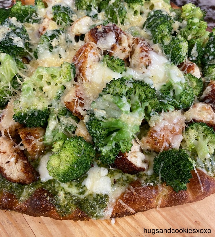 Chicken Cutlet and Broccoli Pizza with pesto