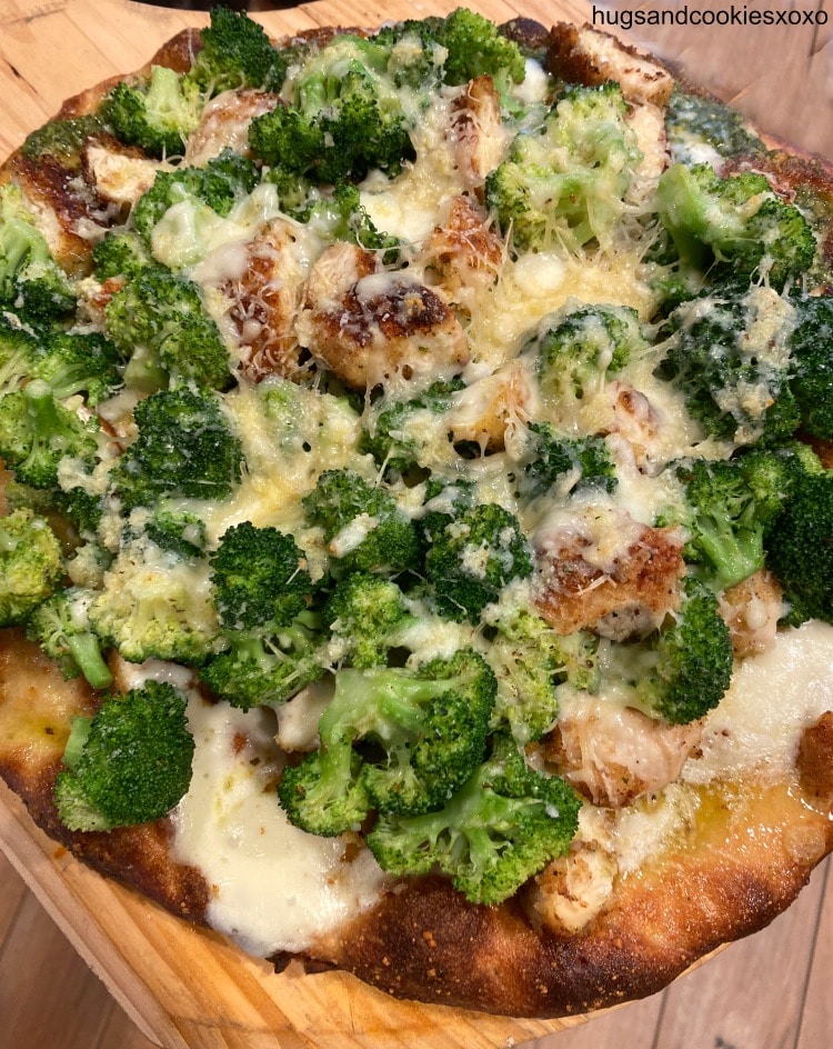 Chicken Cutlet and Broccoli Pizza with parmesan oil