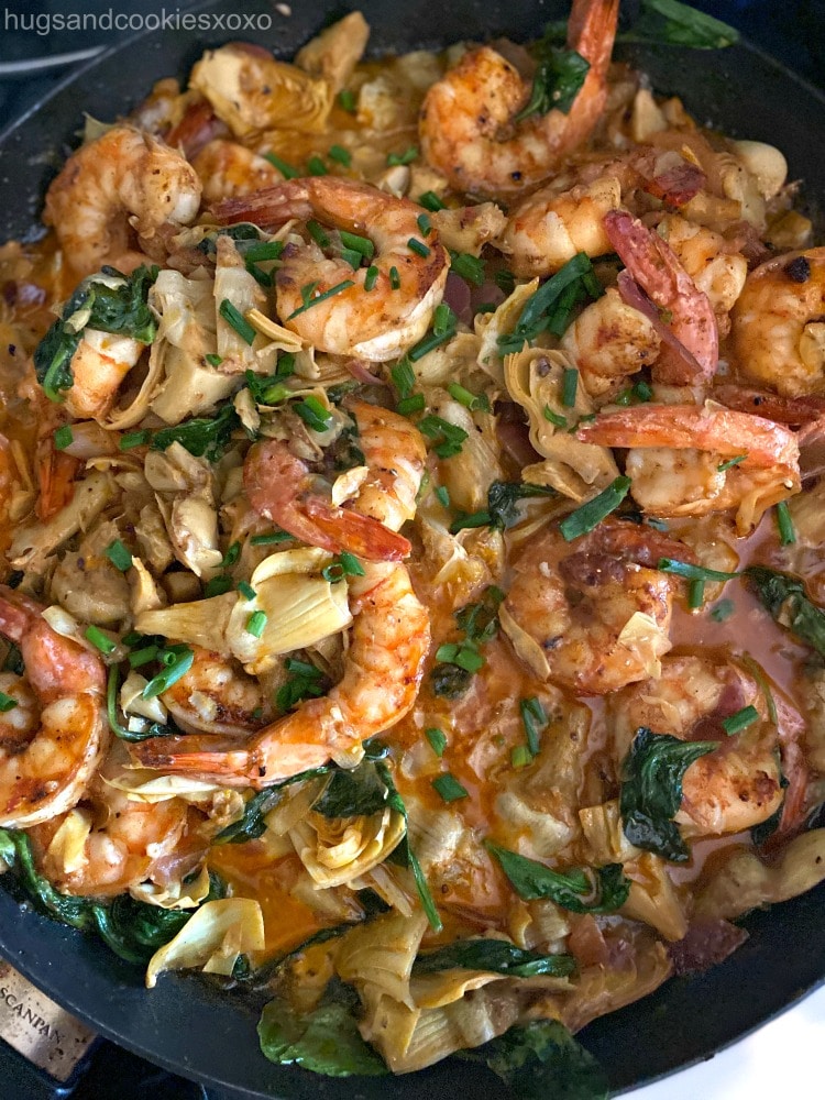 Spinach Artichoke Shrimp in sauce