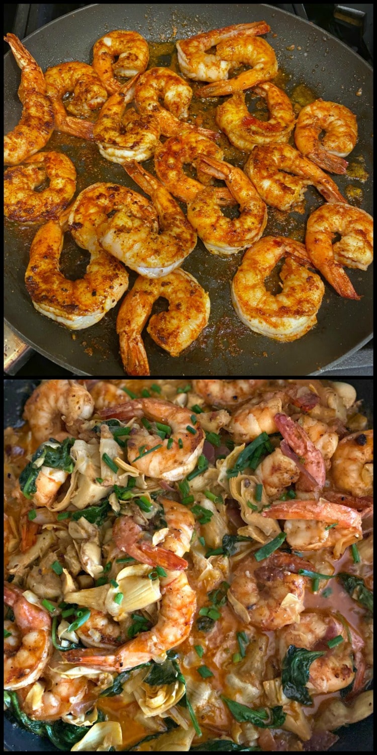 Spinach Artichoke Shrimp pasta dinner