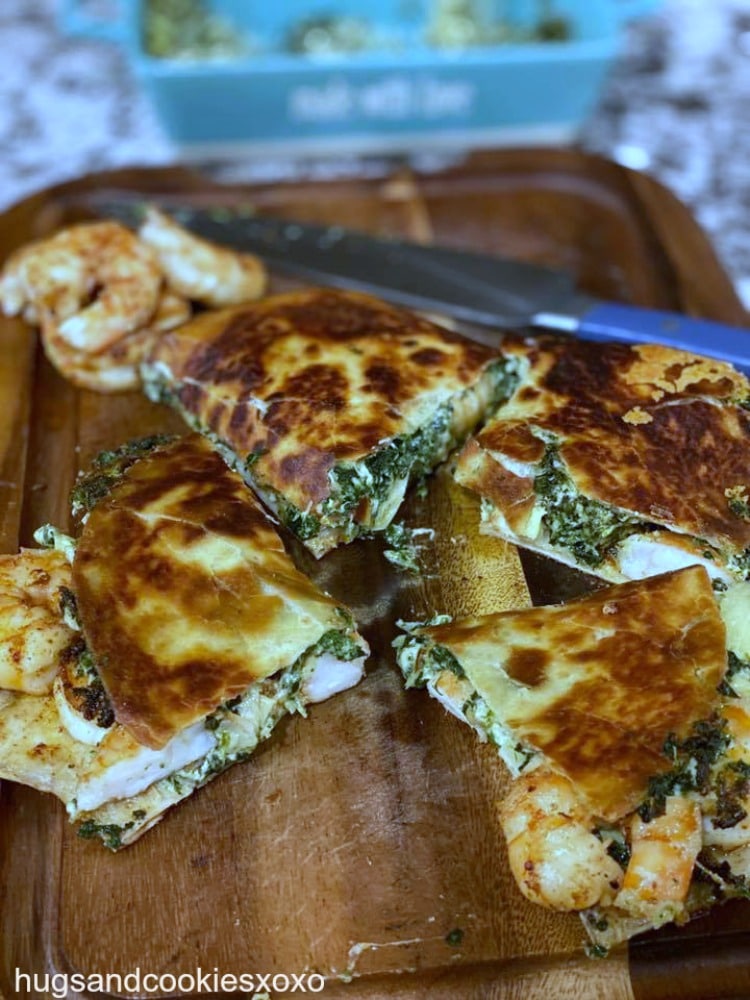 Spinach Artichoke Quesadillas with Chipotle Shrimp