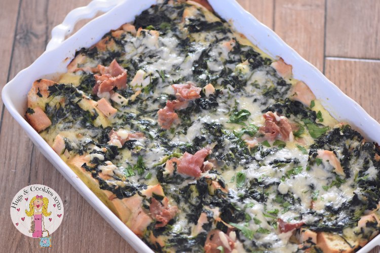 Overnight Turkey Strata with Spinach, Gruyere and Prosciutto