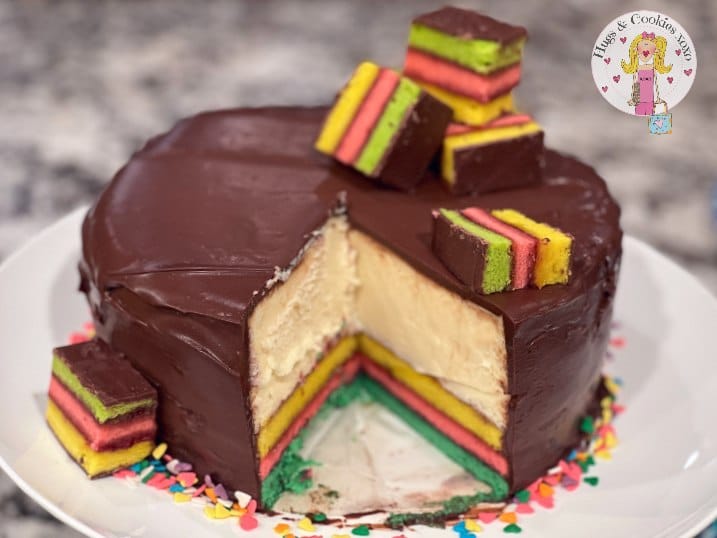 Sheet Pan Rainbow Cookie Cake