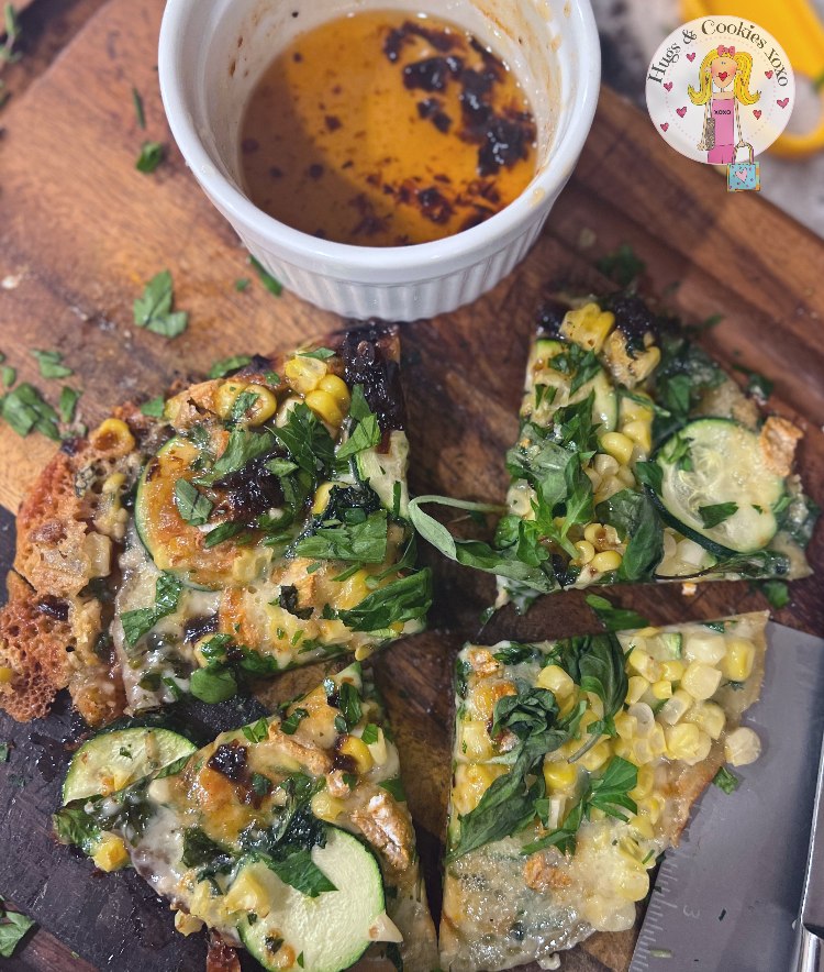 Zucchini, Corn and Brie Pizzas