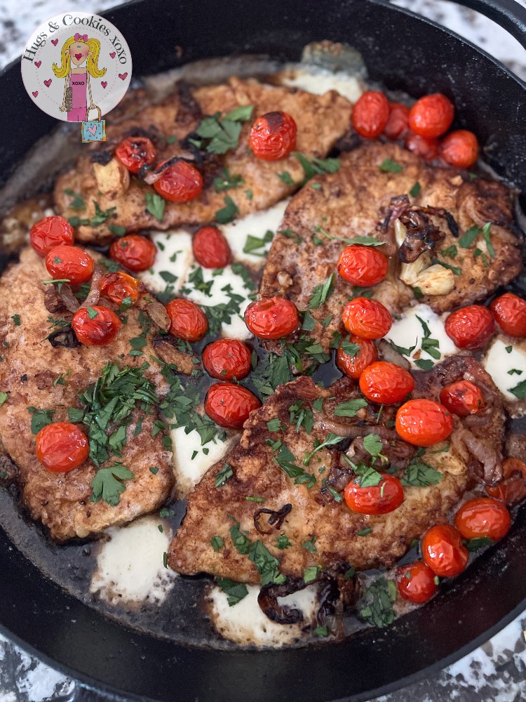 Florentine Butter Chicken with Fresh Mozzarella, Burst Cherry Tomatoes and Crispy Shallots