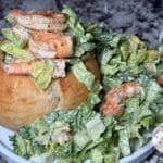 Shrimp Caesar Salads in Sourdough Bread Bowls